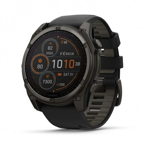 Умные часы Garmin Fenix 8, 51 мм, Solar, Sapphire Carbon Gray DLC Titanium with Black/Pebble Gray Silicone 010-02907-10 в Архангельске