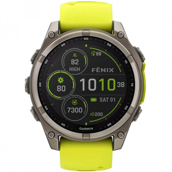 Умные часы Garmin Fenix 8, 51 мм, Solar, Sapphire Titanium with AMP Yellow/Graphite Silicone Band 010-02907-20 в Архангельске